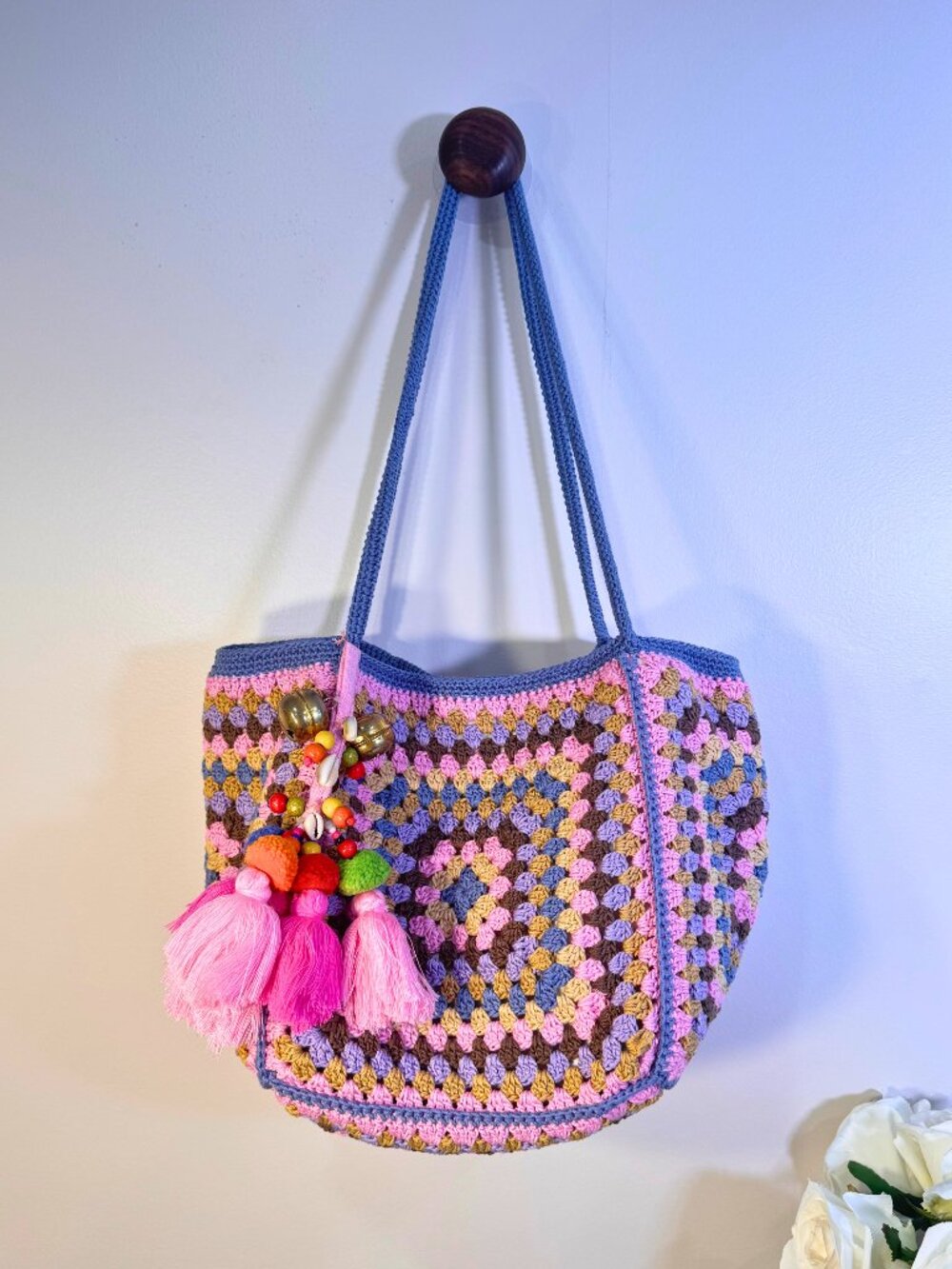 Handmade crocheted Maya Granny Square Tote